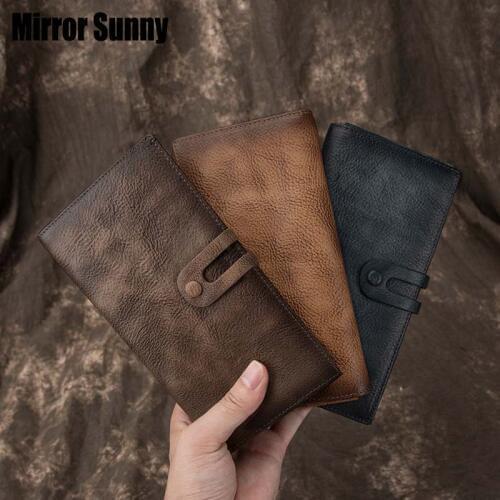 Mens Retro Handmade Leather Wallet Male Head Layer Cowhide Wallet Mens Long Clutch Wallet Euro-American Cellphone Zipper Bag