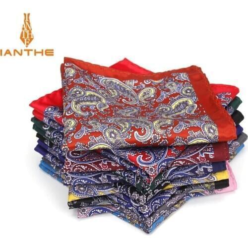 Mens Handkerchief Vintage Paisley Print Pocket Square Polyester Silk Soft Hankies Wedding Party Business Chest Towel Hanky Gift