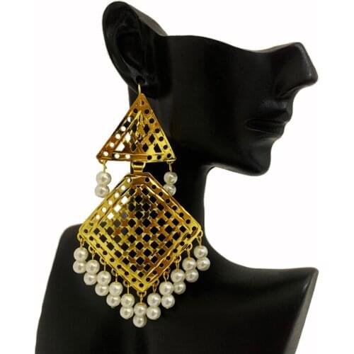 New Copper Drop Earrings Pearls Jewelry Earrings for Women Geometric Dangling Earrings Bridal Tassels Big Earrings