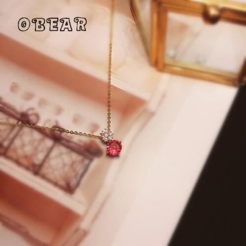 OBEAR 14k Real Gold Plating Korean Exquisite Geometric Crystal Pendant Necklace Women Fashion Simple Banquet Jewelry