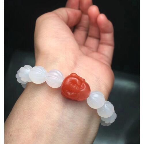 Wholesale White Natural Crystal Bracelets Pumpkin Beads With Laughing Buddha head Bracelets Lucky for Women Crystal Jewelry