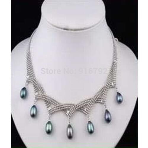 Free P&P >>>>Charming!7-9MM Black Akoya pearl pendant necklace AAA