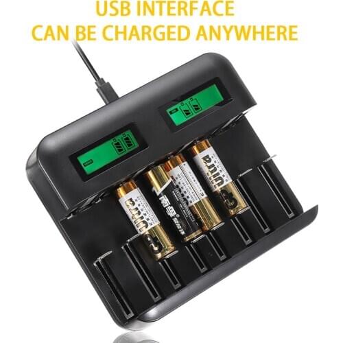 Portable 8 Slots LCD Display Smart Battery Charger For AA/AAA C D Size Rechargeable Battery 1.2V Ni-MH Ni-CD USB Quick Charger