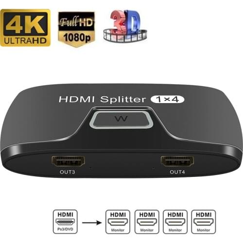 Wiistar HDMI Splitter Converter 1 In 4 Out 4K30Hz HDMI 1.4 Splitter Converter HDCP 1080P Dual Display for HDTV DVD PS3 Xbox