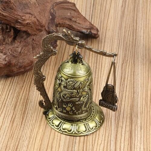 Carved Antique China Dragon Bell Asian Antiques Copper Brass Lotus Buddha Buddhism Arts Statue Clock Brass Copper dropshipping