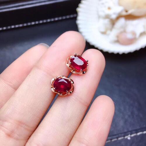 Natural ruby stud earring Free shipping Original real ruby 925 sterling silver 5*7mm