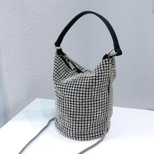 Bling crystal clutch evening bag Women 2020 Luxury designer Korean green Rhinestone bucket shoulder bag wedding party ladies new