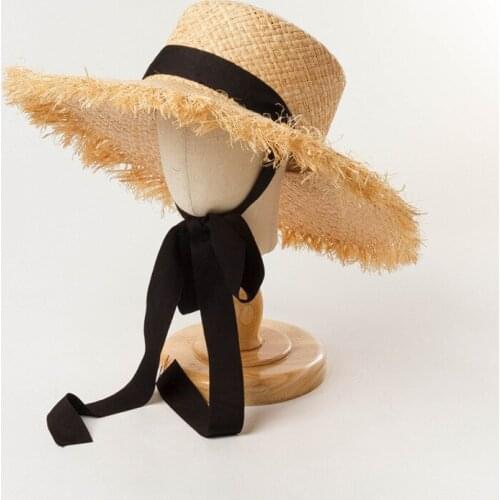Fashion Ribbon Girl Sun Hat Summer Beach Hats Women Raffia UV Hats flat Sun Hats Beach Outside Dress Up Tea Party Hat Wholesale