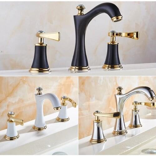 Bathroom Basin Faucet Deck Mounted Dual Holder Three-hole Mixed Cold and Hot Water Faucet Wash Tub Fauctes Sink Faucet