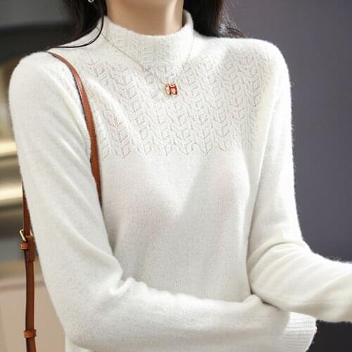 2021 autumn and winter new style pure woolen sweater women half turtleneck sweater