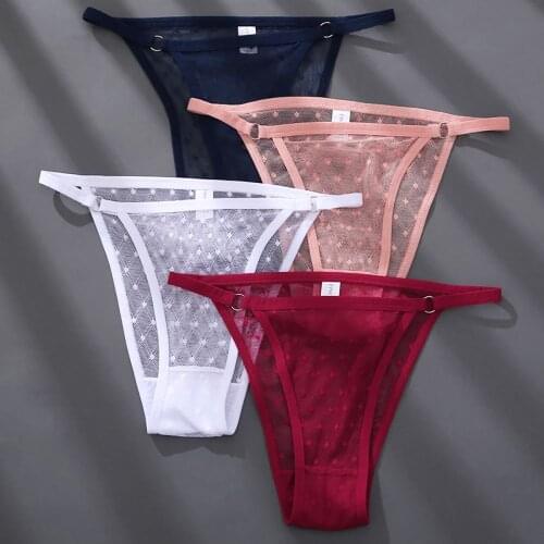 1pcs Women Lace Mesh Briefs Sexy Transparent Underwear Low Waist Panties Lady Thongs Girls M-2XL Intimates Lingerie G-String