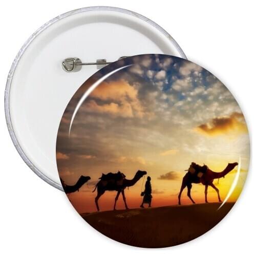 All the Way to the Silk Road Camel Desert Round Pins Badge Button Clothing Decoration Gift 5pcs