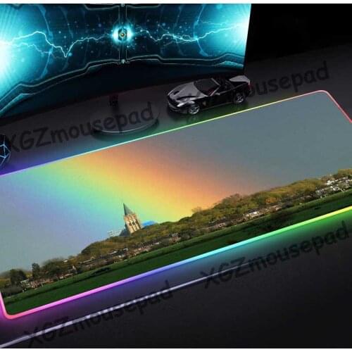 XGZ City Landscape Rainbow HD Custom Large RGB Mouse Pad Black Lock Edge Computer Desk Mat Rubber Non-slip 900x400 / 800x300 Xxl