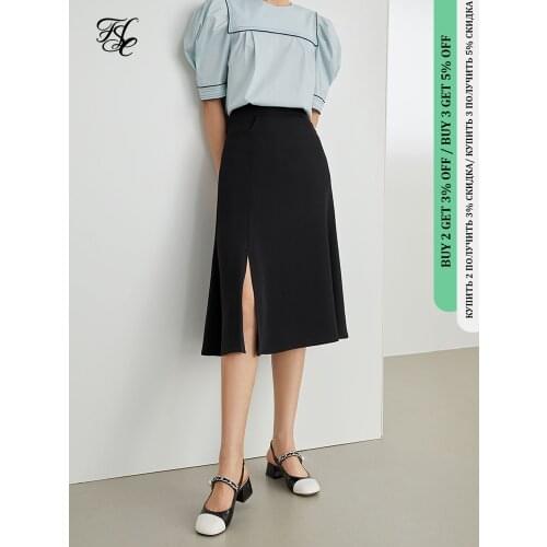 FANSILANEN Office Lady Zipper Irregular A-line Black High Waist Skirt Women Summer 2021 Split Fishtail Long Skirt For Women