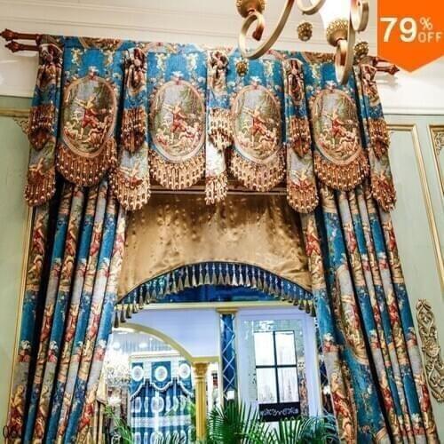 Liberty Drapes Extreme luxury curtains Village Lake Blue door curtain Drapery kitchen curtain curtains living room decoration