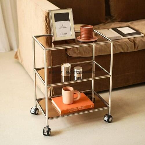 Iron art ins trolley rack, coffee table, movable living room sofa side table, wheel corner table, middle ancient dining car