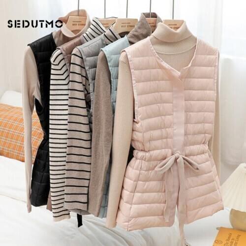SEDUTMO Spring Ultra Light Women Down Vest Tunic Jackets Winter Short Duck Down Coat Thin Sleeveless Slim Waistcoat ED1051