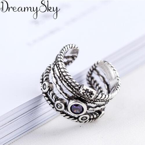 Personality Exaggeration Silver Color Large CZ Rings For Women Bijoux Adjustable Open Ring Anillos