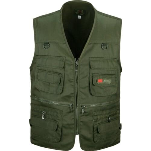 Spring and Autumn Men Vest Army Green Waistcoat Casual Multi-pocket Travel or Work Wear Durable Plus Size Sleeveless Cloak