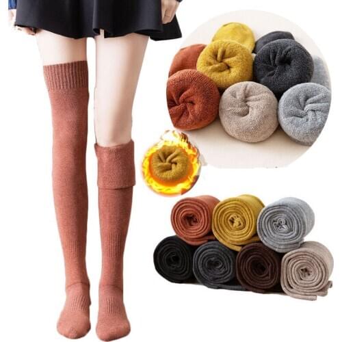Winter women Warm High over knee socks girls Solid color cotton thigh high stocking lady long overknees socks Thicken leg warmer