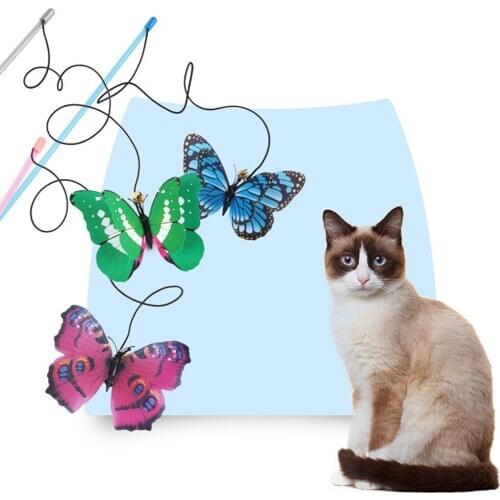 1PCS Pet Teaser Toy Colorful Butterfly Bell Funny Fake Fur Cat Teaser Toy Cat Teaser Wand Interactive Toys Pet Exerciser Stick