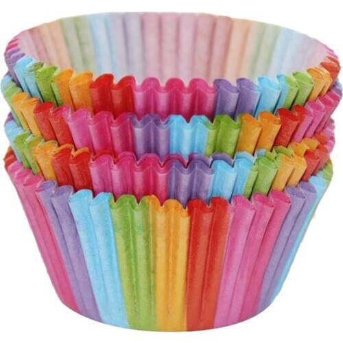 12pcs Rainbow Paper Cake Mold Round Shaped Muffin Cupcake Baking Molds Kitchen Cooking Bakeware Maker DIY Cake Decorating Tools