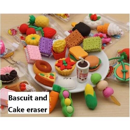 12pack/lot Kawaii Eraser Food /Vegetable/Cake/ Tool Biscuits Eraser For Kids Lovely Cute Stationery Children Gift