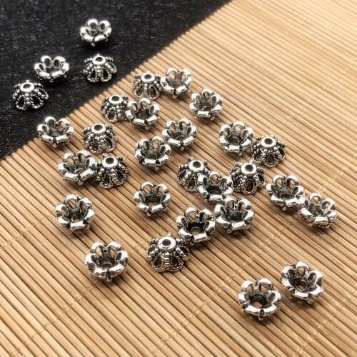 20pcs/Lot 8x8x4mm Antique Beads Caps Flower Carved End Bead Caps Cone Loose Sparer Bead Caps DIY Needlework Earrings Finding