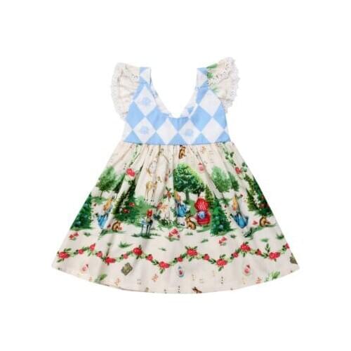 2018 Xmas Infant Kid Baby Girls Cartoon Fairy Tale Print Dress Princess Party Tutu Set Size 2-6T
