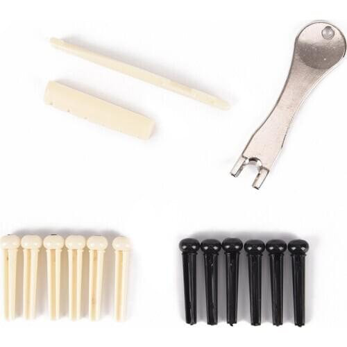 6pcs/set Black & 6pcs White Bridge Pin+metal pin puller +Nut Saddle Set Guitarra Instrumentos Acoustic Guitar Parts Set