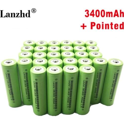 8-40pcs)New Battery 18650 li ion 3.7v 3400mah 30A Lithium Rechargeable Battery INR18650B with Pointed For flashlight batteries