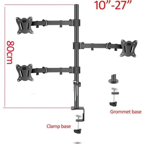 80cm) DL-T902-380II Full Motion three Monitor desktop stand Holder 10"-27" clamp grommet hole base PC Mount foldable Arm 15kg