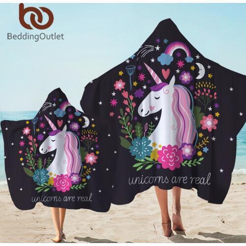 BeddingOutlet Unicorn Hooded Towel Microfiber Bath Towel With Hood for Kids Adult Floral Cartoon Wearable Beach Wrap Blanket