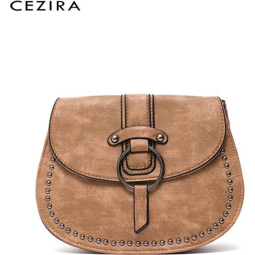 CEZIRA Small Vegan Leather Saddle Crossbody Bag Girls Cute Casual Flap Messenger Bags Lady Round Cover Shoulder Women Purse Bag