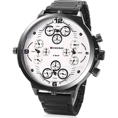 Quartz Watch Men Military Watches Cool Big Case Four Time Zones Casual Wristwatches Black Steel Bracelet Relogio Masculino Clock