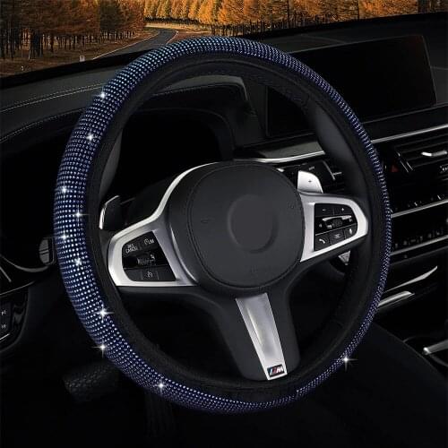 Steering Wheel Cover with Crystal Diamond Sparkling Car SUV Breathable Anti-Slip Steering Wheel Protector For Peugeot Bmw VW