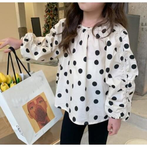 Cultiseed Baby Girls Polka Dot Print Lantern Sleeve Shirts Tops Clothes Children Kids Sweet Cute Loose Casual Blouses