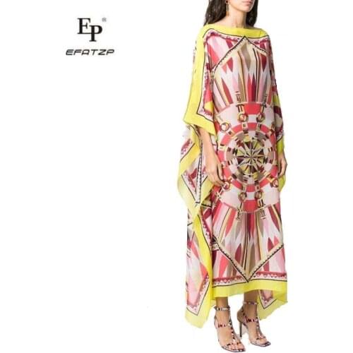 [EFATZP] New Arrivals color printing fashion elastic knitting fashion loose casual long dress