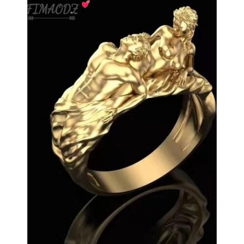 FIMAODZ New Design Adam&Eve Exaggeration Ring Expressing Love Wedding Rings for Bride Wedding Anniversary Jewelry For Women Men