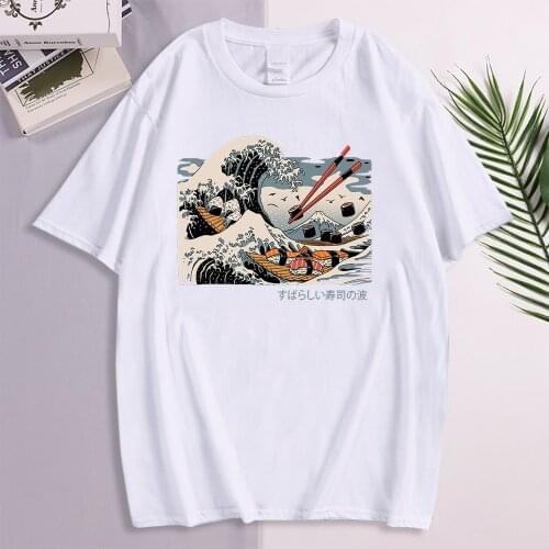Tshirts Great Sushi Wave Ukiyoe Japanese Culture Print Womens T-Shirts Vogue Breathable Tshirt Streetwear Soft Girl Clothing