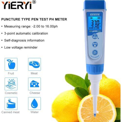Yieryi pH5S ph Meter range: -2.00~16.00 pH value waterproof pen type digital food pH Tester for cheese and fruit