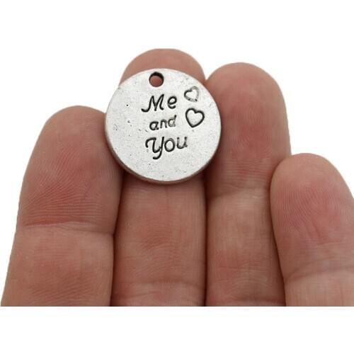 JAKONGO Antique Silver Plated Me and You Charm Pendants for Jewelry Making Bracelet DIY Accessories 22mm 10pcs