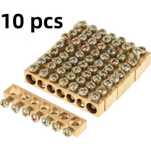 10Pcs/set Splice Terminal 7-Hole Electrical Distribution Wire Screw Terminal Brass Ground Neutral Bar Wholesale