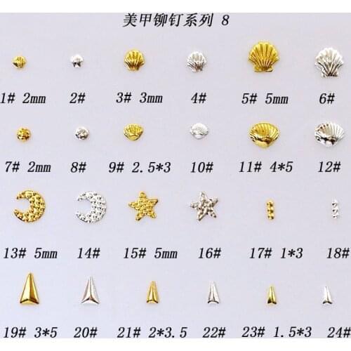 500pcs/pack Japan Nail Art Alloy Rivets Studs Shell Moon Star Triangle Metal Accessories for Women Photothera Nail Polish DIY