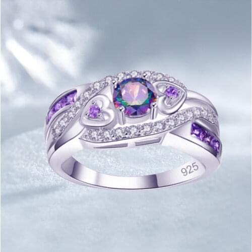 Trendy Hot Sale Heart-shaped Inlaid Purple Crystal Zircon Opal Ring for Women Wedding Party Jewelry