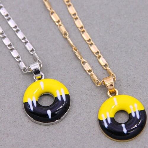 Cartoon Metal Donut Charm Pendant Necklace Best Friend Friendshipe Choker Fashion Accessories Kid Birthday Gift