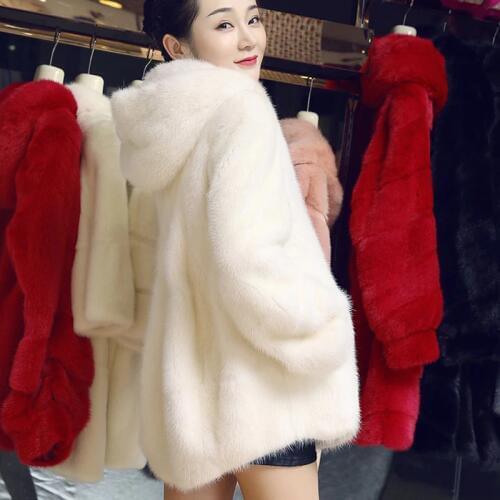 Mink Fur Coat Women 2021 Autumn Winter Plus Size Fur Coat Hooded Long Coats Thick Warm Female Top Winter White Black IOQRCJV W7
