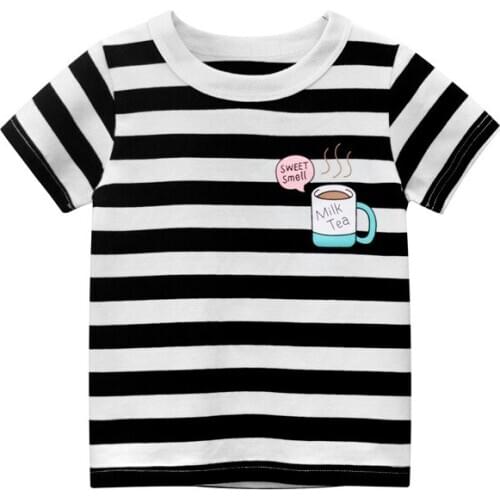 2-9 Years chulidren Girls t-shirt kids cute Print Tops Blouse o-neck Stripe short sleeve T-shirt Clothes summer