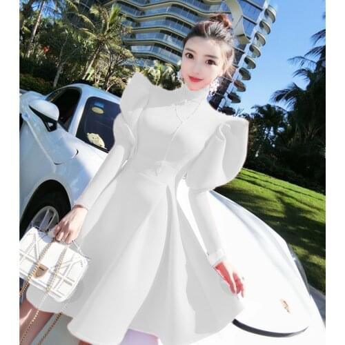 YUZACDWX Elegant Dresses For Female High collar Long Sleeve High Waist Slim Womens Dress 2020 Spring Fashion Clothing Vestido
