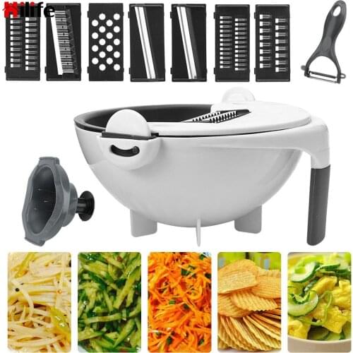 Manual Vegetable Cutter Vegetable Tools Shred and Slice Machine Potato Tomato Shredder Drainage Basket Ginger Garlic Grater